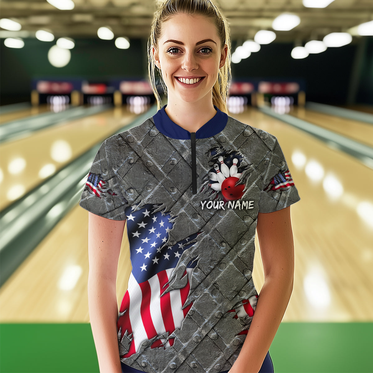 American Flag Bowling Shirt for Men and Women Patriotic Bowling Jere for Bowlers MBL38