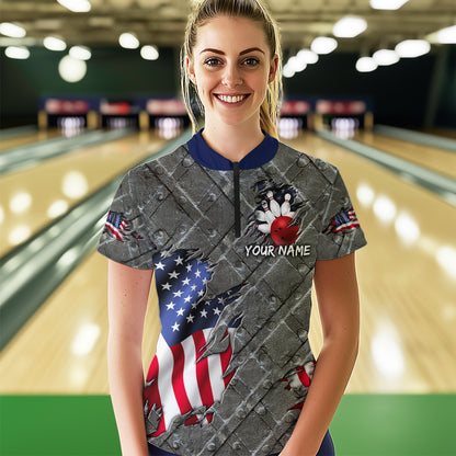 American Flag Bowling Shirt for Men and Women Patriotic Bowling Jere for Bowlers MBL38