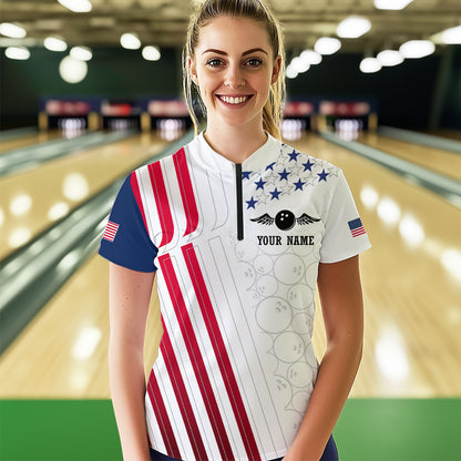 American Flag Bowling Shirts for Men Women Team Bowling Shirt Patriotic Bowling Shirt MBL08