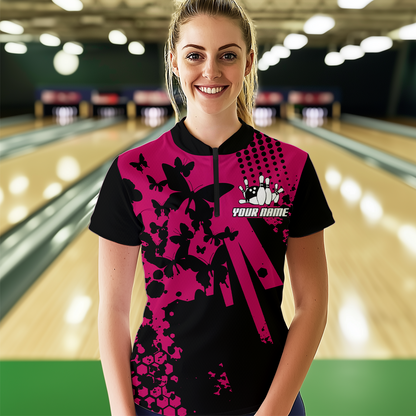 Custom Pink Butterflies Bowling Shirts for Men Women Bowling Jersey Team Name MBL79