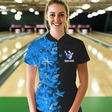 Load image into Gallery viewer, Blue Butterfly Bowling Shirts For Men Women Custom 1/4 Zip Bowling Jersey Team BDT505