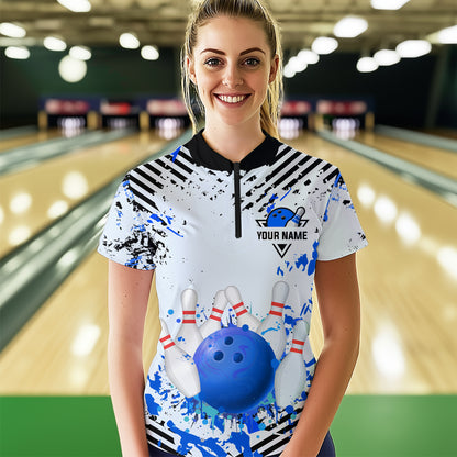 Blue Bowling Shirts Custom Watercolor Bowling Jersey for Men Women with Team Name MBL53