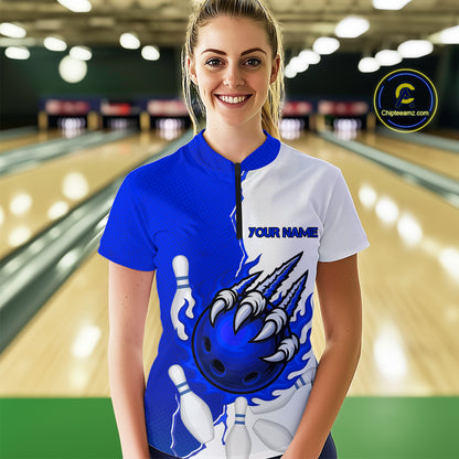 Custom Sharp Claws Bowling Shirt Blue Men Women Team Bowling Flaming Jerseys MBL91