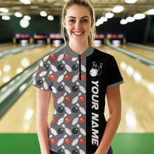 Load image into Gallery viewer, Dark Grey Bowling Pattern Custom Women Bowling Polo &amp; Quarter-Zip Shirts Bowling Team Jerseys HNT45