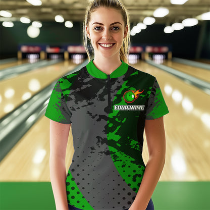 Fire Bowling Shirt Custom Green Bowling Jersey for Men Women with Team Name MBL63