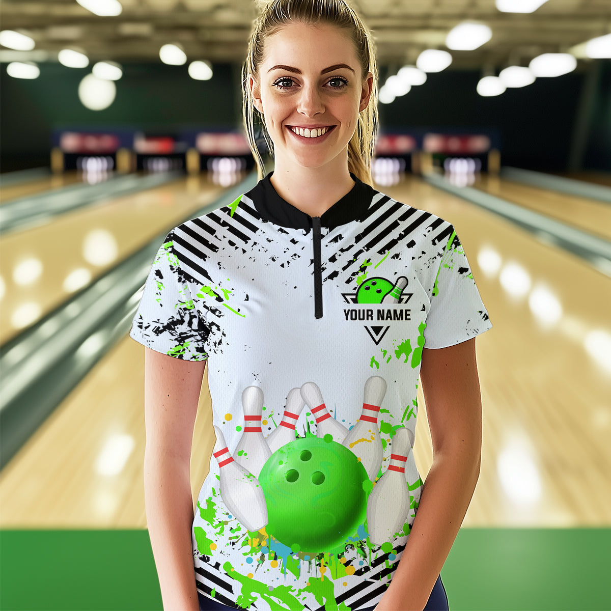 Green Bowling Shirts Custom Watercolor Bowling Jersey for Men Women with Team Name MBL53