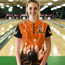 Load image into Gallery viewer, Orange Thunder Lightning &amp; Lava Bowling Shirt for Men Women Team Bowling Jersey MBL92