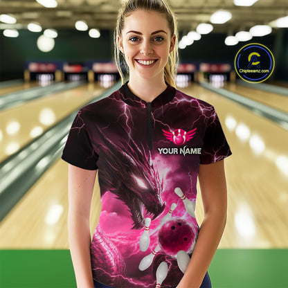 Custom Dragon Bowling Shirt Pink Thunder Bowling Jersey for Men Women Team MBL82