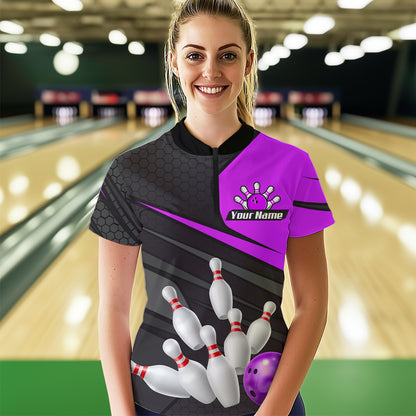 Purple Bowling Shirt for Men&Women Team Bowling Jersey Colorful Bowling Polo & 1/4 Zip MBL49