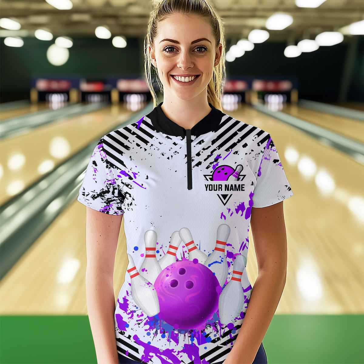 Purple Bowling Shirts Custom Watercolor Bowling Jersey for Men Women with Team Name MBL53