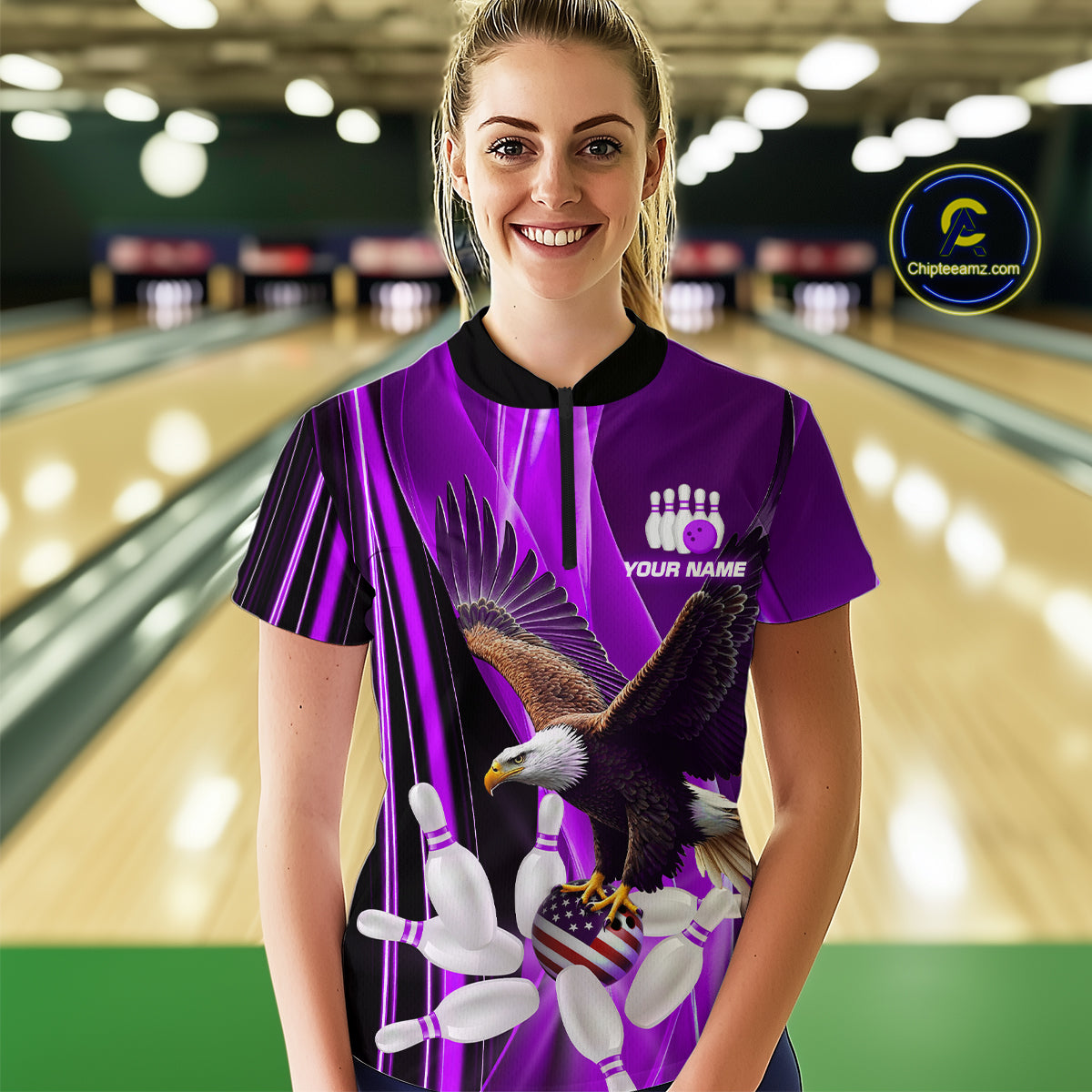 Custom Purple Eagle Bowling Shirt for Men Women Team Bowling Polo Shirts & 1/4 Zip MBL95