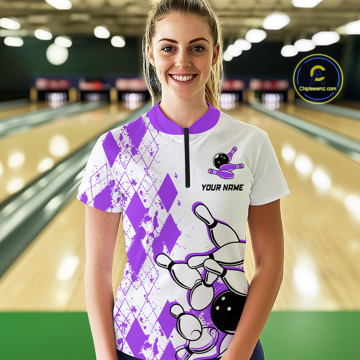 Purple Vintage Bowling Custom Women Bowling Shirt Polo & Quarter-Zip Bowling Team Jerseys HNT68