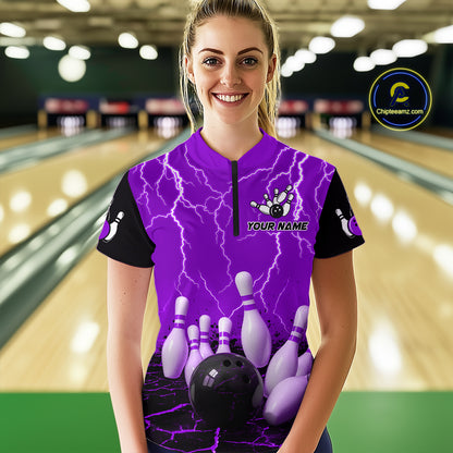 Purple Thunder Lightning & Lava Bowling Shirt for Men Women Team Bowling Jersey MBL92