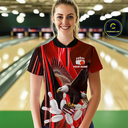 Custom Red Eagle Bowling Shirt for Men Women Team Bowling Polo Shirts & 1/4 Zip MBL95