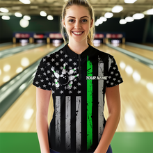 Load image into Gallery viewer, US Green Flag Bowling Shirt for Women Custom Name Polo &amp; Quarter-Zip Bowling Jersey Bowling Team Shirt HNT23