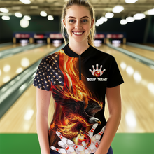 Load image into Gallery viewer, Personalized Flaming US Flag Eagle Bowling Shirt Bowling Jersey for Women Team Polo &amp; 1/4 Zip HNT38