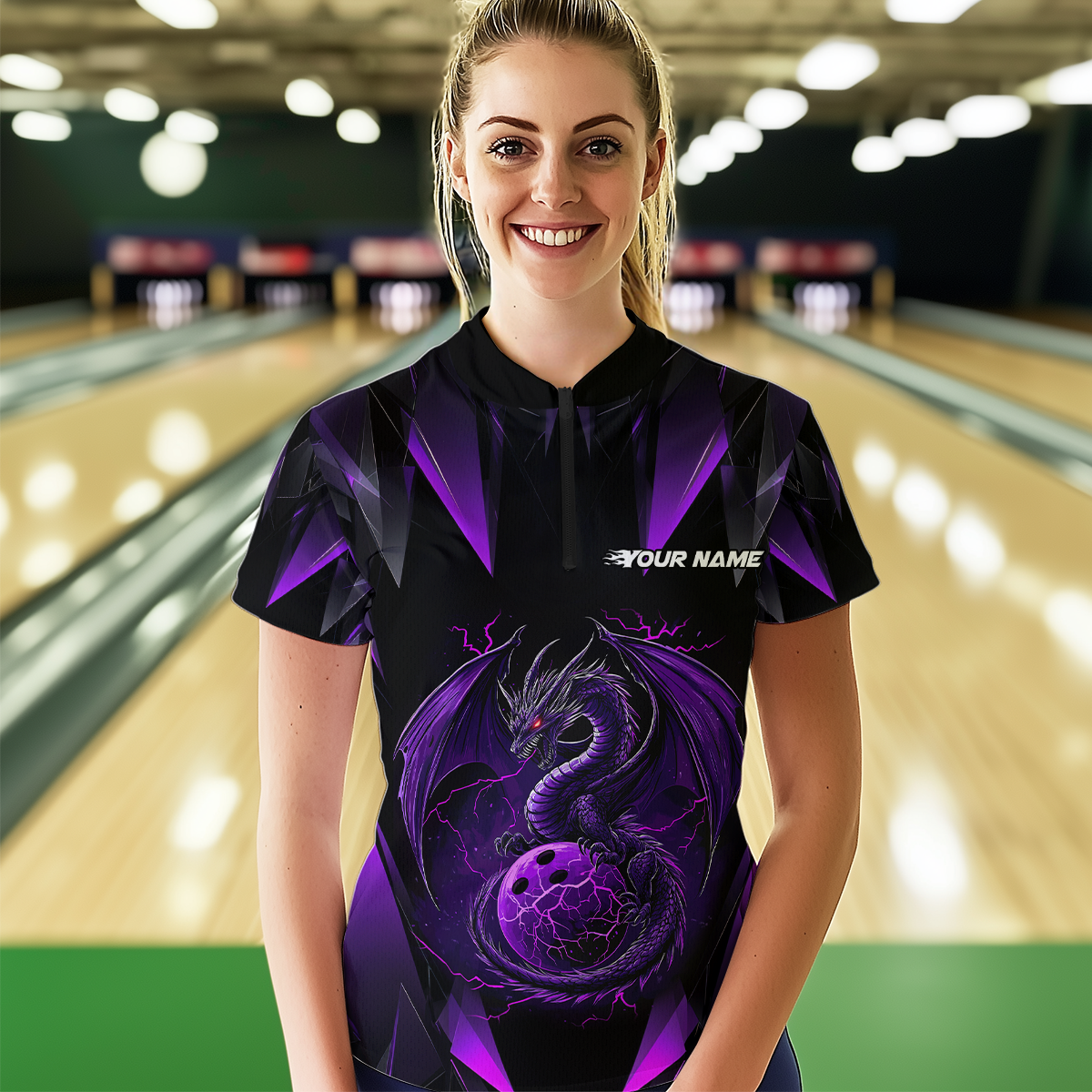 Purple Dragon Personalized Bowling Shirts For Women, Bowling Team Shirt Polo & Quarter-Zip HNT40