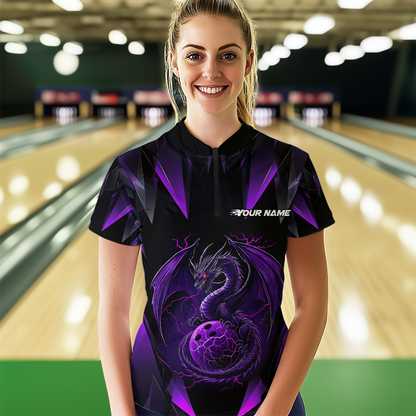 Purple Dragon Personalized Bowling Shirts For Women, Bowling Team Shirt Polo & Quarter-Zip HNT40