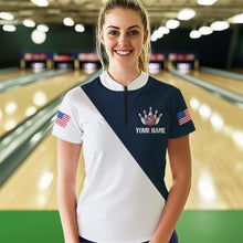 Load image into Gallery viewer, American Flag Bowling Shirts Blue&amp;White Bowling Jersey for Men Women Bowling Jersey MBL34