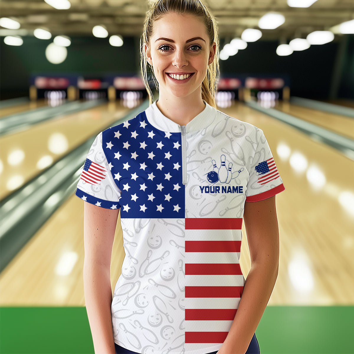 American Flag Bowling Shirt Patriotic Bowling Shirts for Men Women Bowling Jersey MBL24