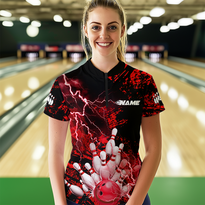 Red Thunder Lightning Bowling Shirt Custom Colorful Bowling Jersey Men Women Team MBL67