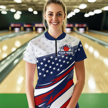 Load image into Gallery viewer, American Flag Bowling Custom Women Bowling Shirt Polo &amp; Quarter-Zip Bowling Team Jerseys HNT50