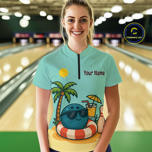 Summer Funny Bowling Jersey for Men Women Custom 1/4-Zip Bowling Shirt Bowling League Outfit QZT696