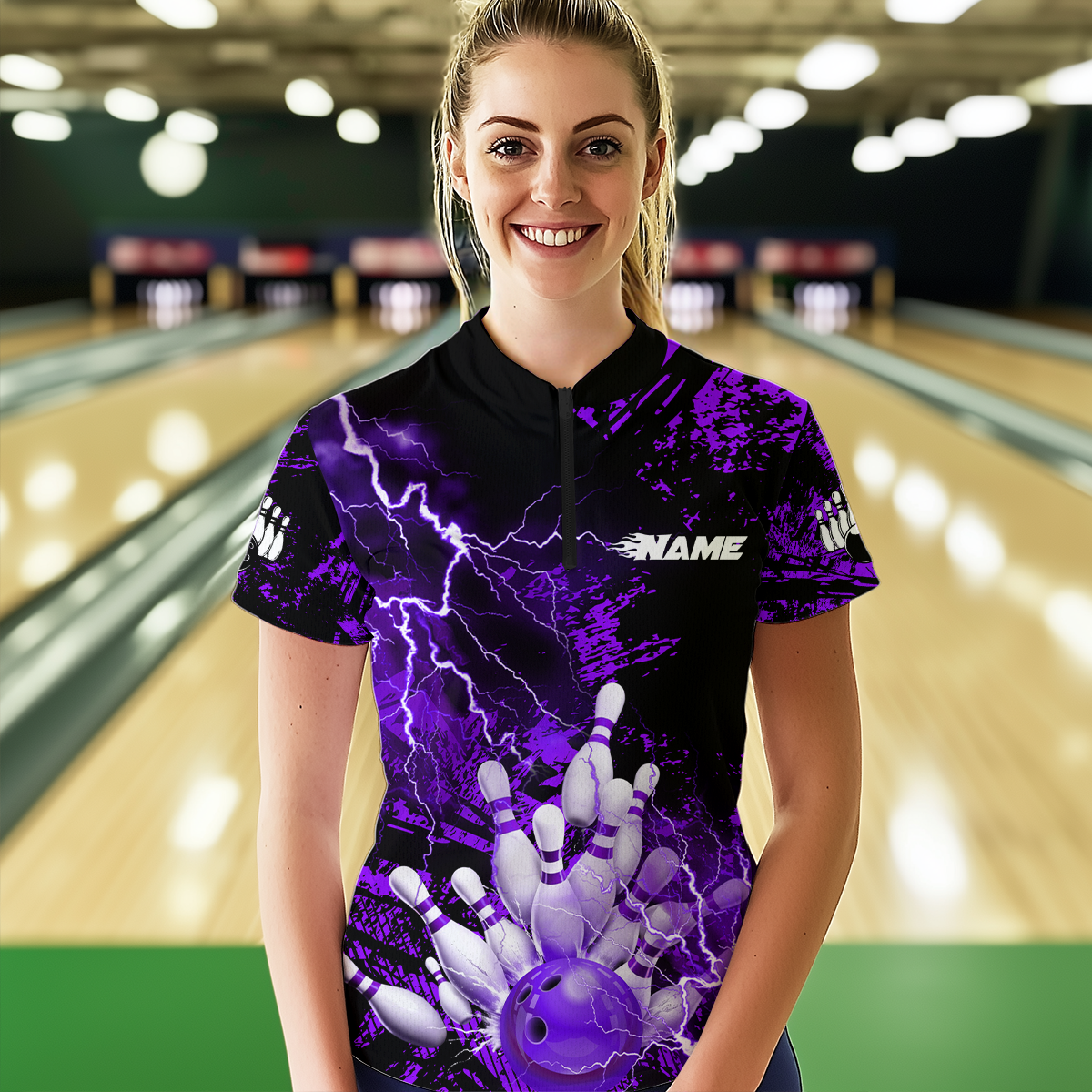 Purple Thunder Lightning Bowling Shirt Custom Colorful Bowling Jersey Men Women Team MBL67