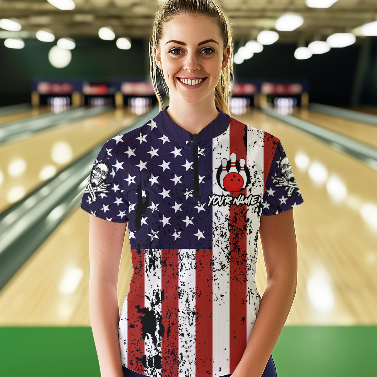 US Patriotic Bowling Shirts Custom American Bowling Jersey for Men Women Team MBL62