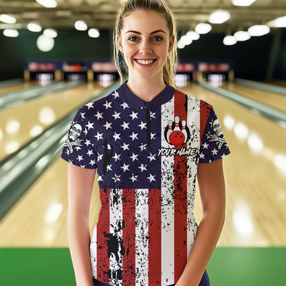 US Patriotic Bowling Shirts Custom American Bowling Jersey for Men Women Team MBL62