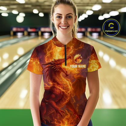 Custom Dragon Bowling Shirt for Men Women Bowling Jersey Flaming Bowling Shirt MBL94