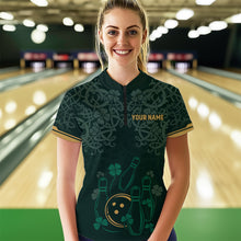 Load image into Gallery viewer, Custom Name St Patrick&#39;s Day US Flag Bowling Shirt Women Team Polo &amp; 1/4 Zip Shirts Bowling Team HNT14