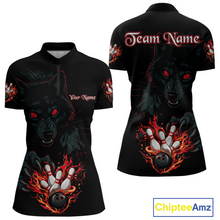 Load image into Gallery viewer, Custom Flame Wolf  Bowling Jersey for Women Bowling Uniform Polo &amp; 1/4 Zip Bowling Team Shirts HNT144