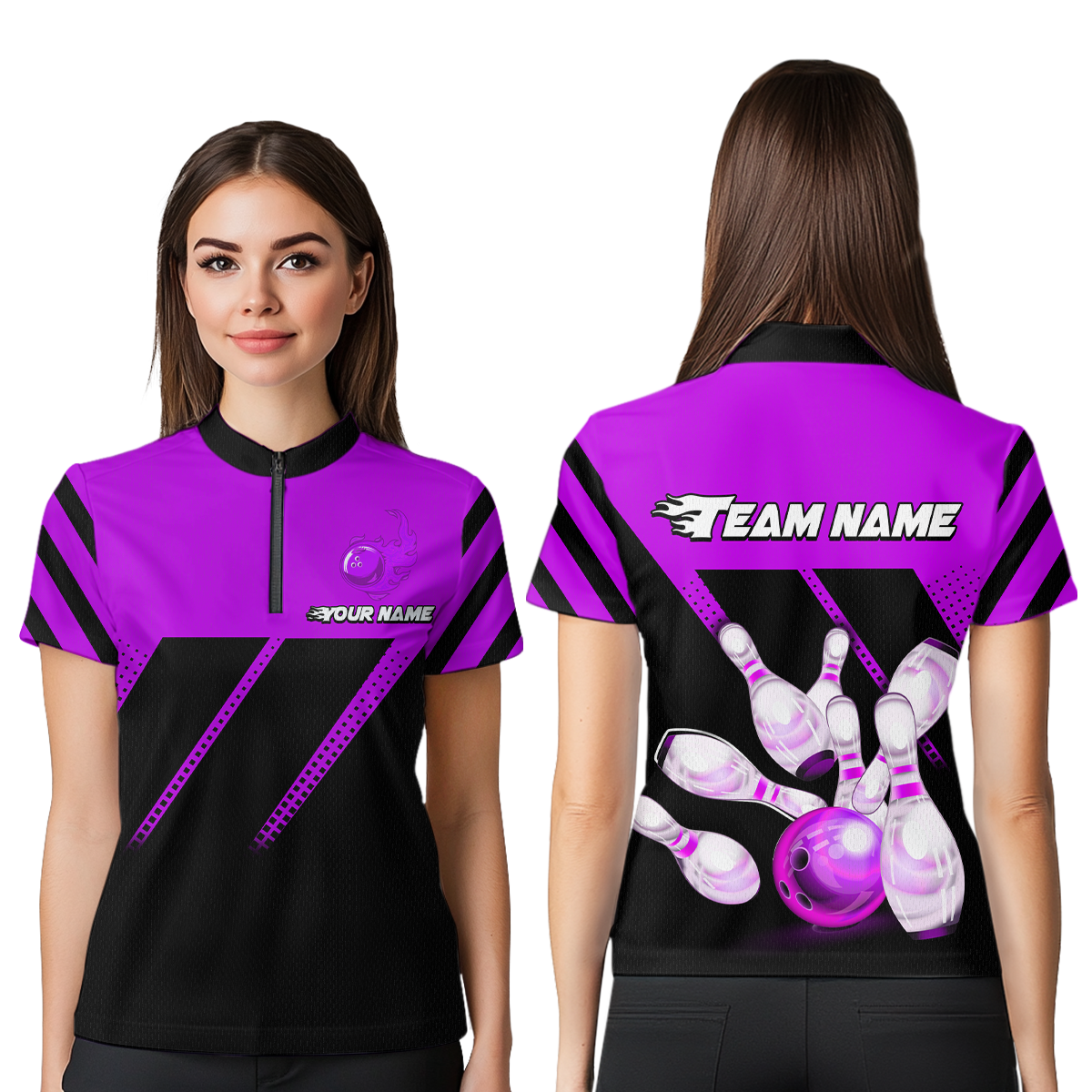 Purple Bowling Shirt Custom Bowling Jersey for Men Women Bowling Polo&1/4 Zip Shirts MBL51