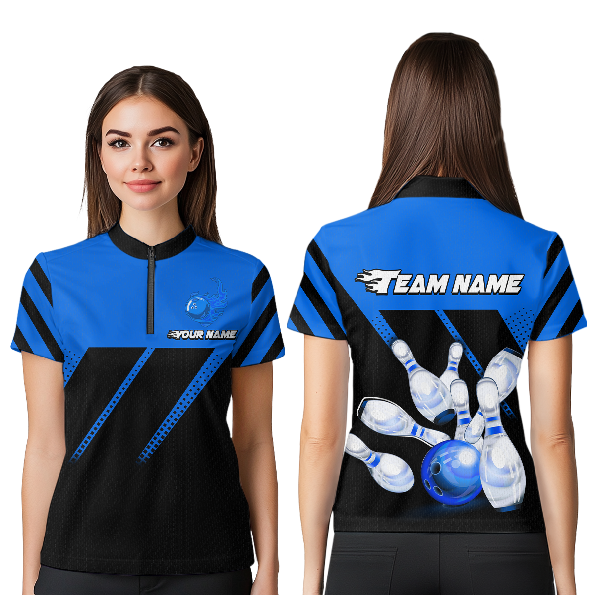 Blue Bowling Shirt Custom Bowling Jersey for Men Women Bowling Polo&1/4 Zip Shirts MBL51