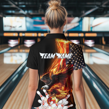 Load image into Gallery viewer, Personalized Flaming US Flag Eagle Bowling Shirt Bowling Jersey for Women Team Polo &amp; 1/4 Zip HNT38
