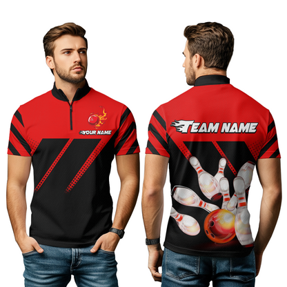 Red Bowling Shirt Custom Bowling Jersey for Men Women Bowling Polo&1/4 Zip Shirts MBL51