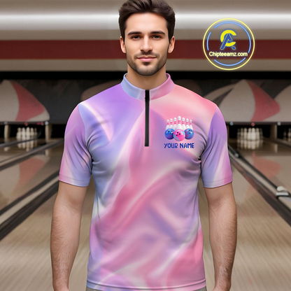 Custom Pink Bowling Shirts for Men Women Team Bowling Polo & Quarter Zip Shirts MBL114