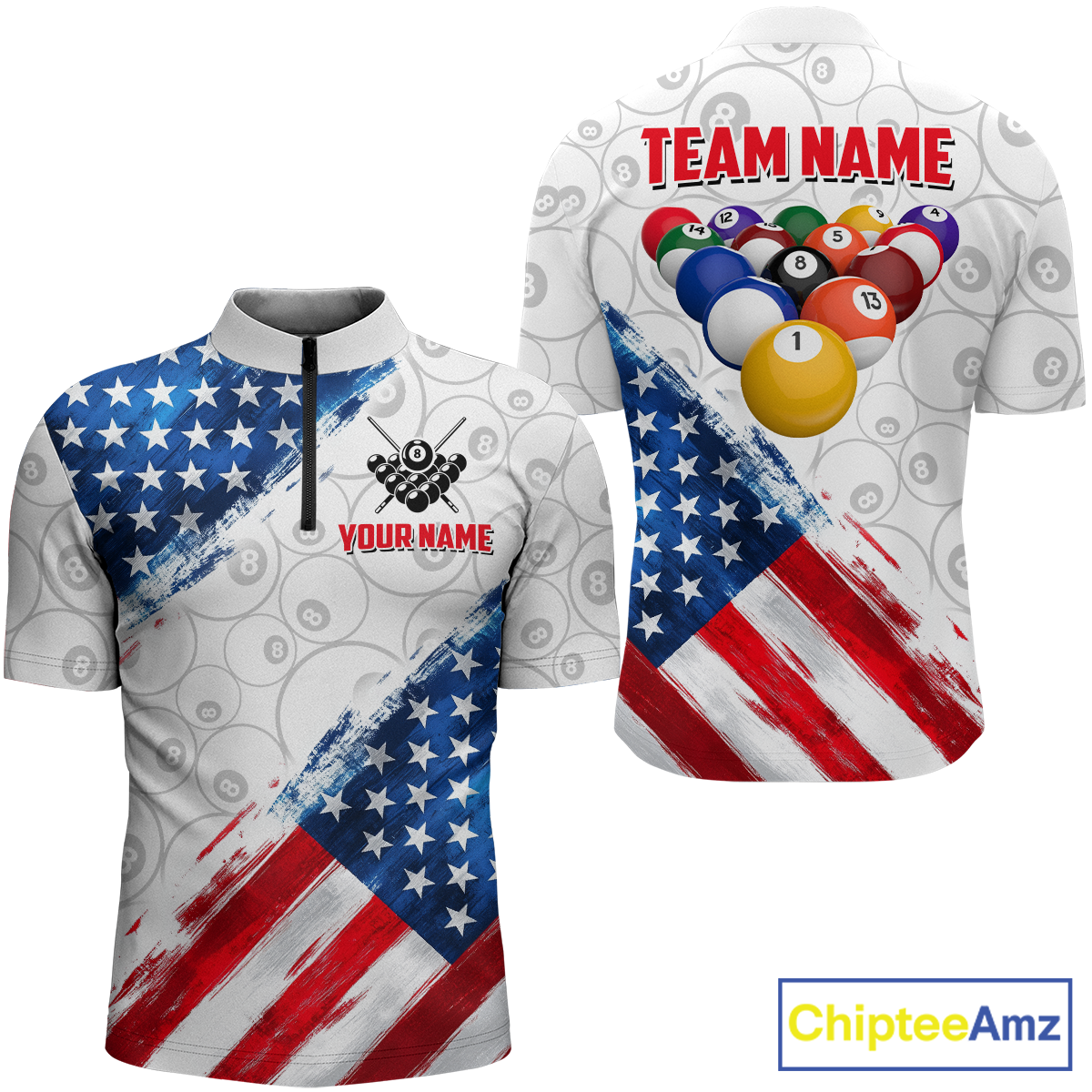 American Flag Personalized Billiard Team Jersey Billiard Gifts for Men Polo & 1/4 Zip Shirts NNT41