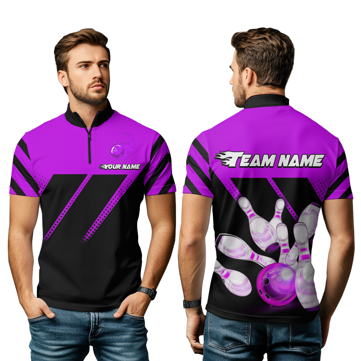 Purple Bowling Shirt Custom Bowling Jersey for Men Women Bowling Polo&1/4 Zip Shirts MBL51