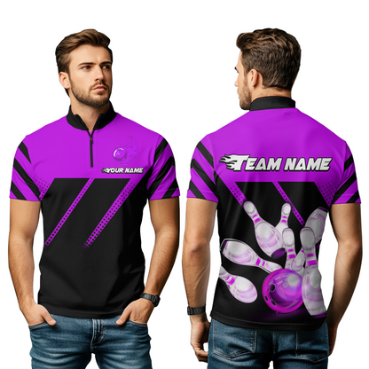 Purple Bowling Shirt Custom Bowling Jersey for Men Women Bowling Polo&1/4 Zip Shirts MBL51