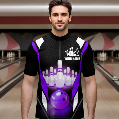 Purple Bowling Shirt for Men and Women Bowling Jersey with Team Bowling Polo & 1/4 Zip MBL42