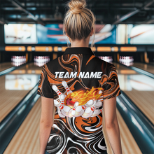 Load image into Gallery viewer, Custom Flame Bowling Shirt Orange Quarter Zip Bowling Shirt Unisex Bowling Outfits QZT602