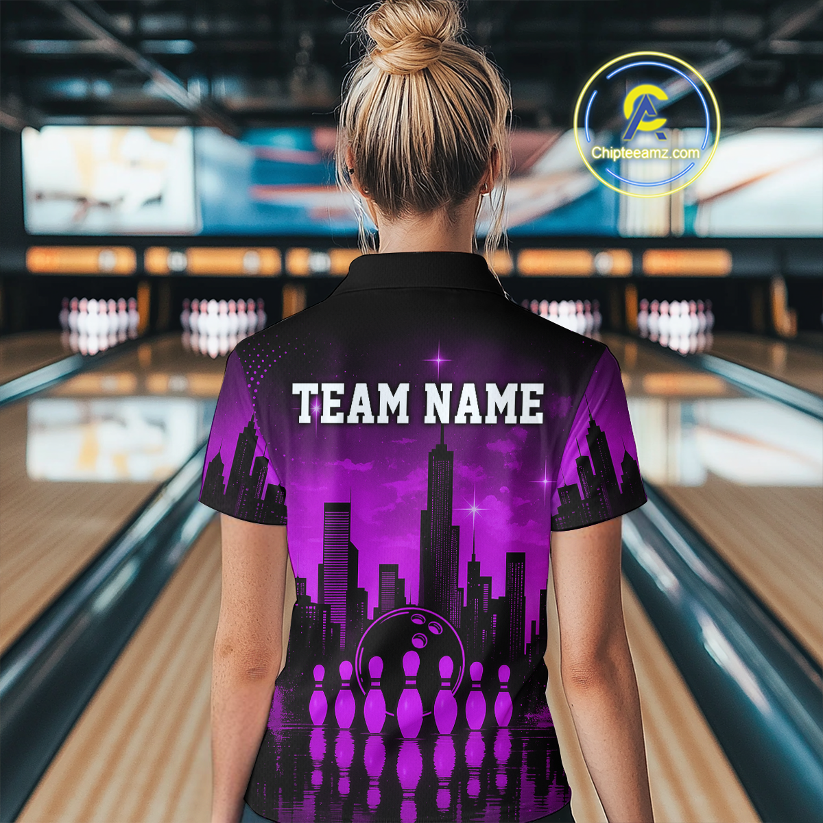 Purple Bowling Custom Women Bowling Shirt Polo & Quarter-Zip Bowling Team Jerseys HNT66