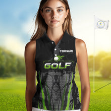 Load image into Gallery viewer, Black Camo Women sleeveless golf polo shirts custom golf attire for ladies, golfing gifts | Green NQS9995