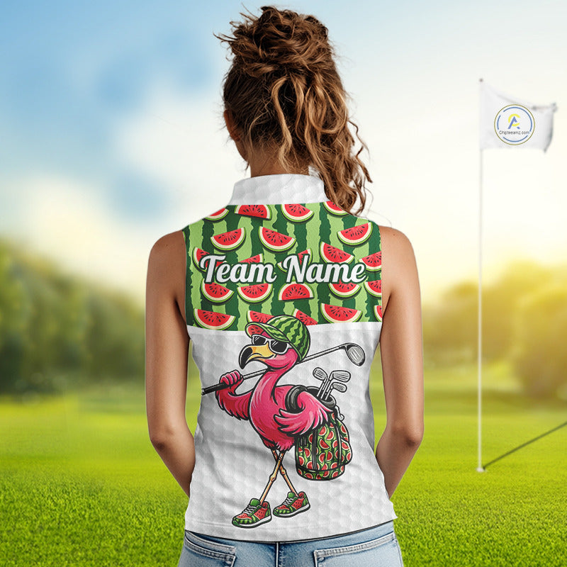 Golfing Flamingo Sleeveless Womens Funny Golf Polo Shirt Custom Green Pattern Watermelon Golf Ball Clothes Shirts NHT740