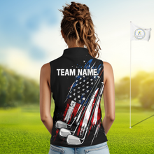 Load image into Gallery viewer, Black American Flag Golf Clubs Women sleeveless polo shirt custom team patriotic ladies golf outfit NQS9871