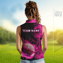 Load image into Gallery viewer, Black and Pink Flame Golf Ball Women sleeveless polo shirt custom golf outfit for ladies golf clothes NQS9869