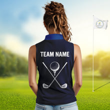 Load image into Gallery viewer, Blue Pattern Women sleeveless polo shirt custom Team name golf outfit for ladies, unique golf gifts NQS9874