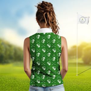 Green and white golf pattern Women sleeveless polo shirt custom golf beer outfit ladies golf clothes NQS9861